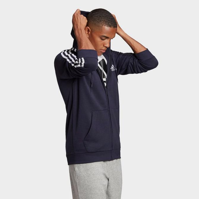Men\'s adidas Essentials Fleece 3-Stripes Zip Sports Hoodie| Full JD
