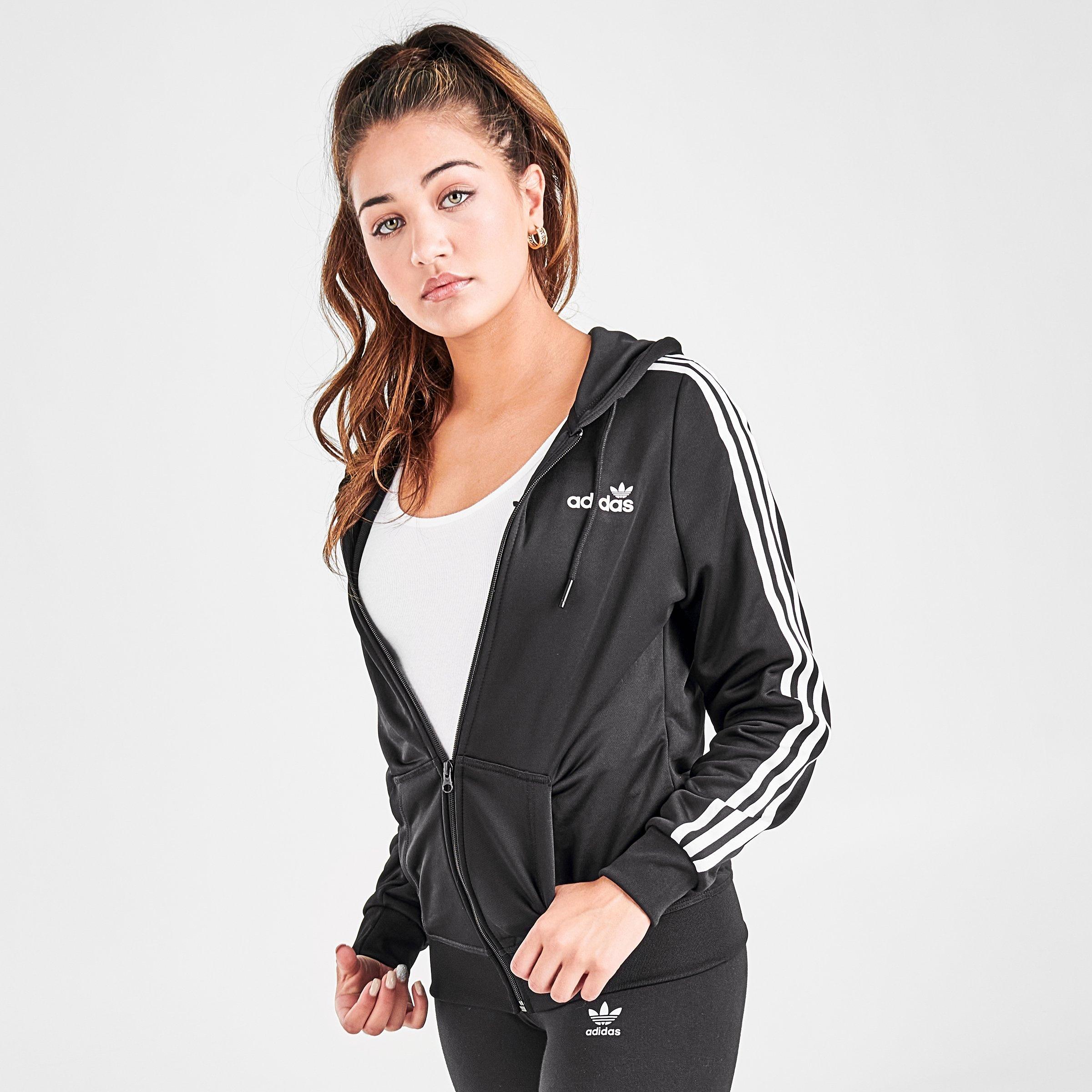 adidas 3 stripe zip hoodie women's