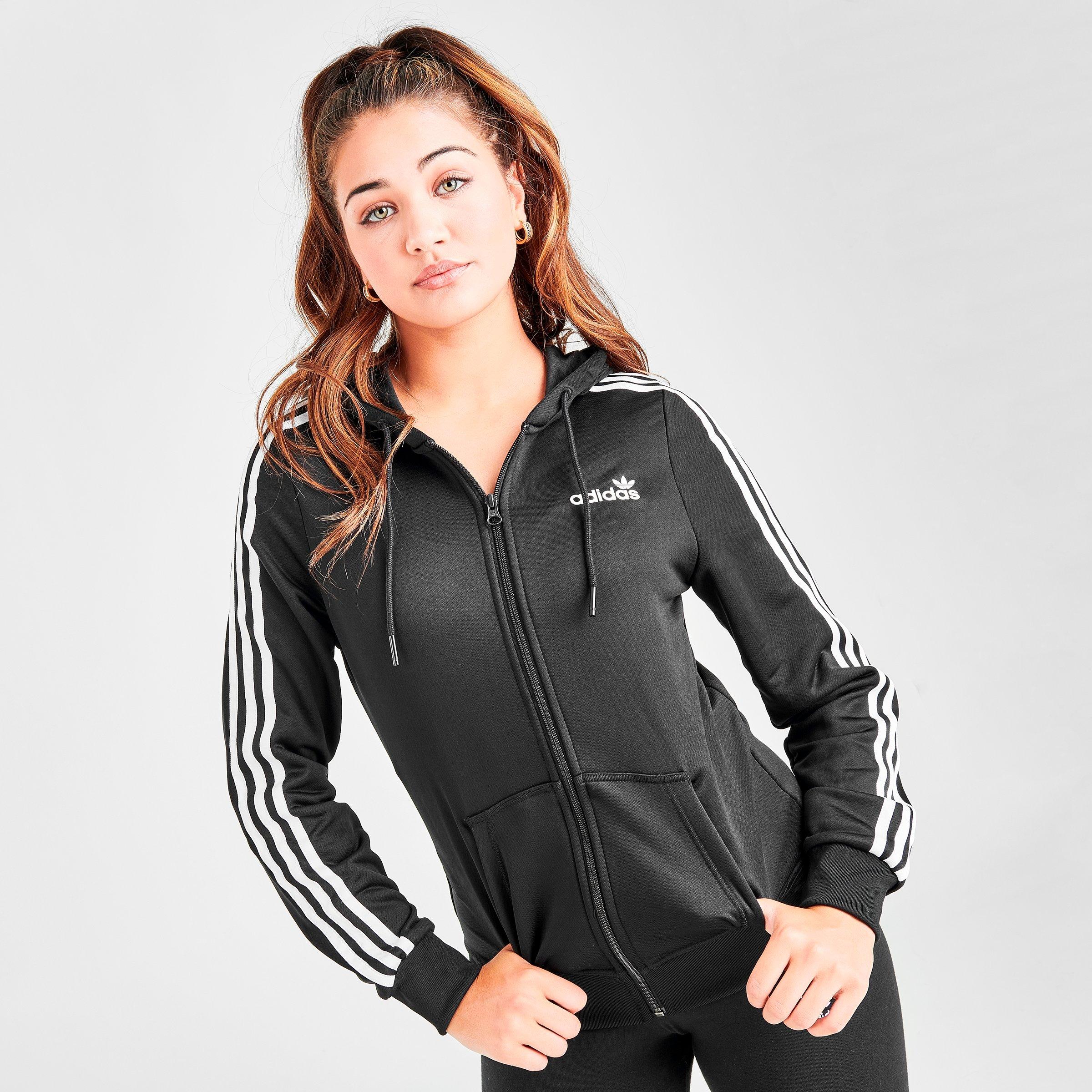 adidas 3 stripe hoodie womens black