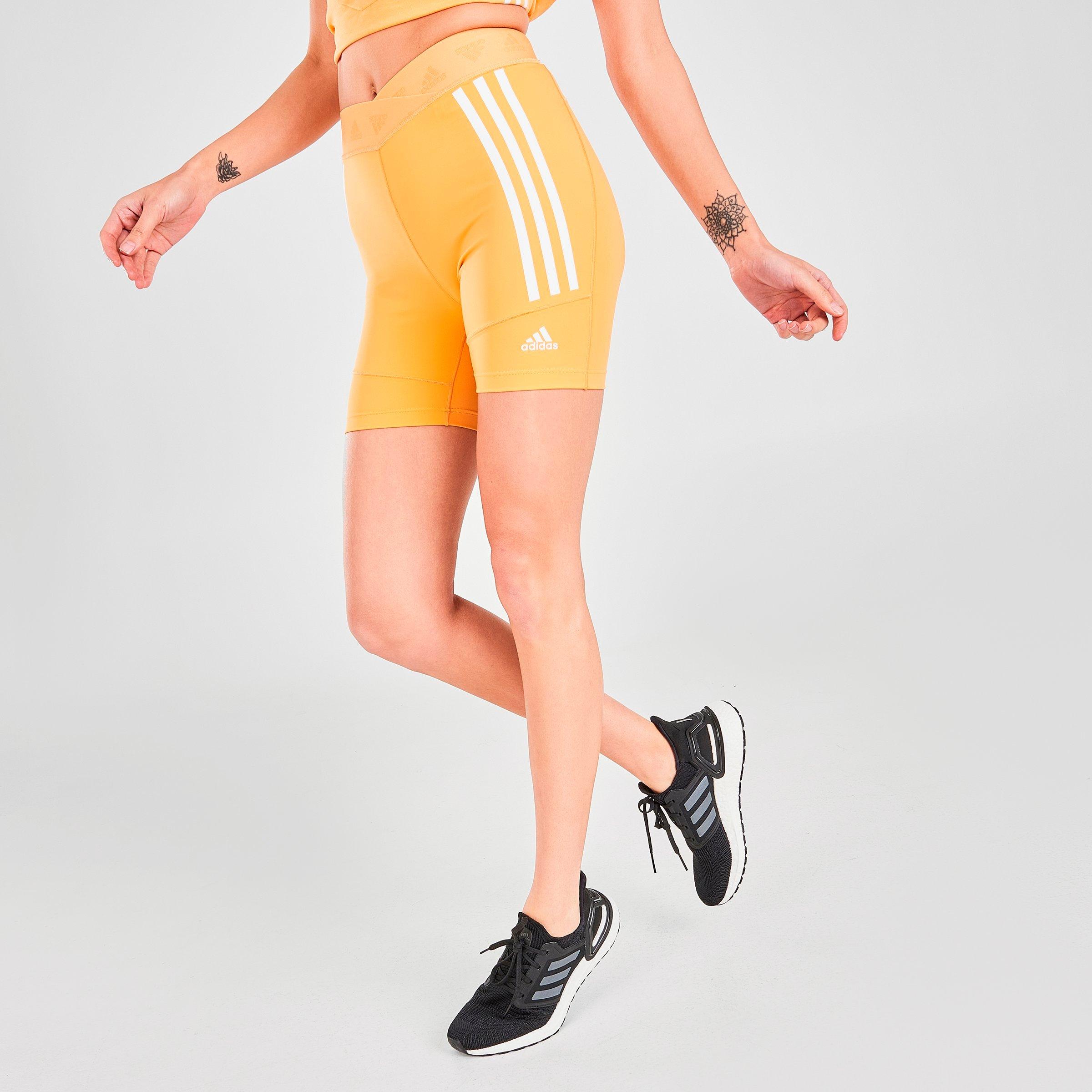 orange adidas biker shorts