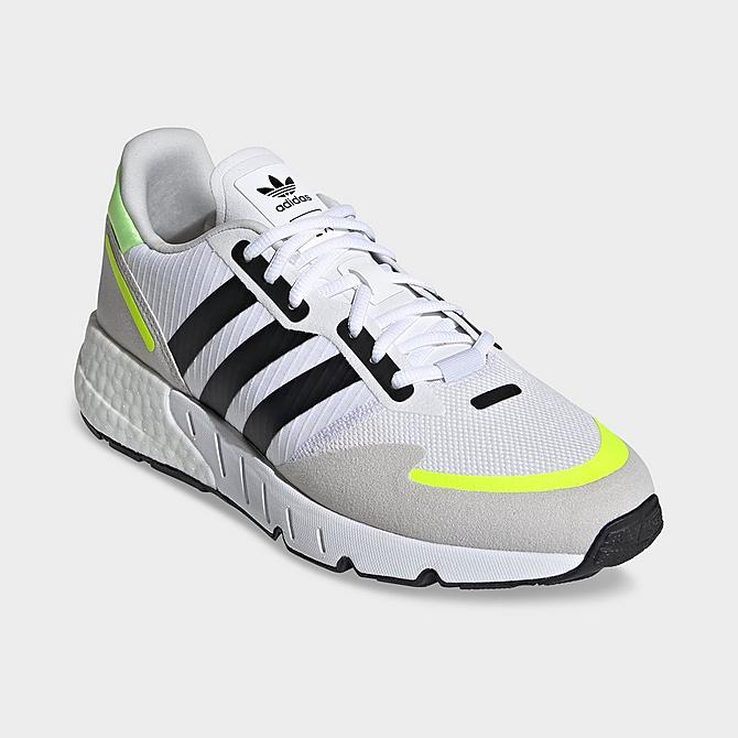 Three Quarter view of Men's adidas Originals ZX 1K BOOST Casual Shoes in White/Black/Solar Yellow Click to zoom