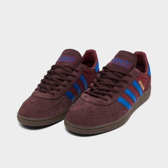 Three Quarter view of adidas Originals Handball Spezial Casual Shoes in Night Red/Blue/Shadow Red Click to zoom