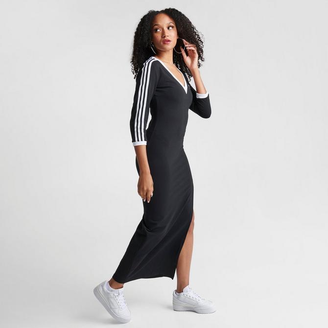 Women\'s adidas adicolor V-Neck Dress| 3 Classics Midi Sports Stripes JD