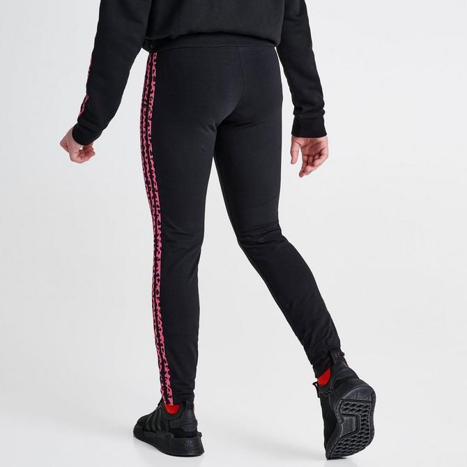Black adidas Originals Girls' Leopard 3-Stripes Leggings Junior