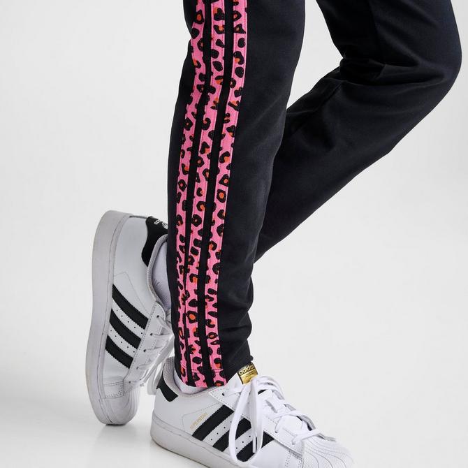 Black adidas Originals Girls' Leopard 3-Stripes Leggings Junior