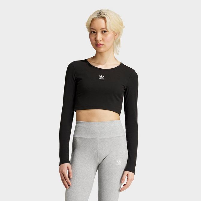 Women s adidas Essentials Lifestyle Ribbed Cropped Long Sleeve T Shirt