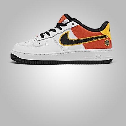 nike air force 1 trainers with red swoosh and gum sole