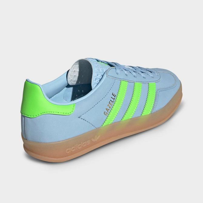 Womens Adidas Originals Gazelle Indoor Shoes Clear Sky Gum Solar Green Size 9.5