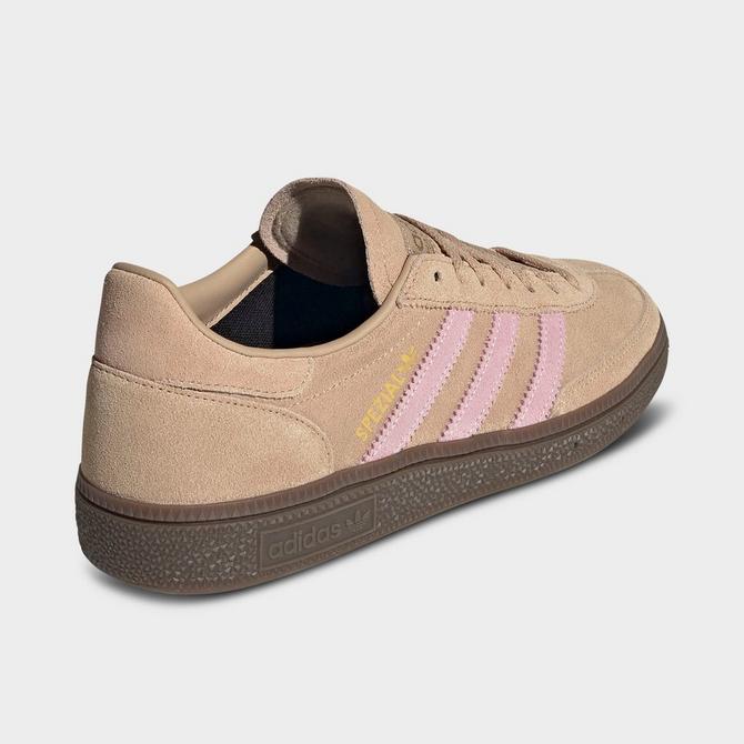 Left view of Women's adidas Originals Handball Spezial Casual Shoes in Warm Sandstone/Clear Pink/Gum Click to zoom