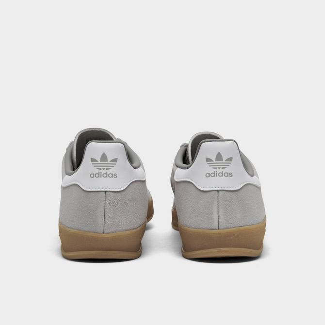 Left view of Men's adidas Originals Gazelle Indoor Casual Shoes in Grey/Cloud White/Gold Metallic/Gum Click to zoom