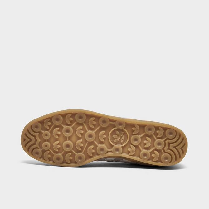 Bottom view of Men's adidas Originals Gazelle Indoor Casual Shoes in Grey/Cloud White/Gold Metallic/Gum Click to zoom