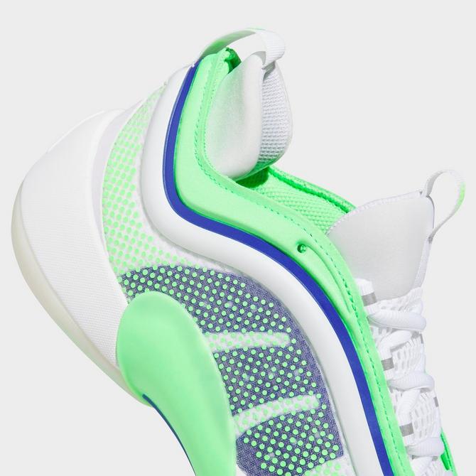Three Quarter view of adidas D.O.N. Issue #6 Basketball Shoes in Cloud White/Screaming Green/Lucid Blue Click to zoom