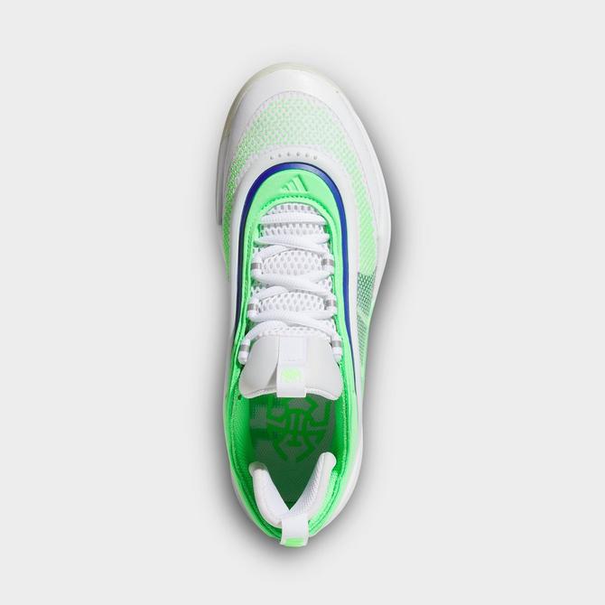 Left view of adidas D.O.N. Issue #6 Basketball Shoes in Cloud White/Screaming Green/Lucid Blue Click to zoom