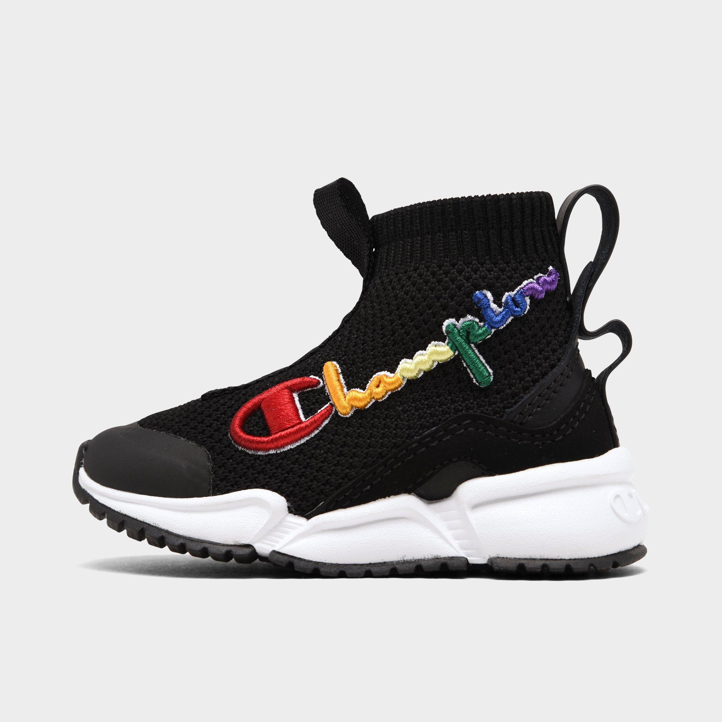 black and rainbow champion shoes