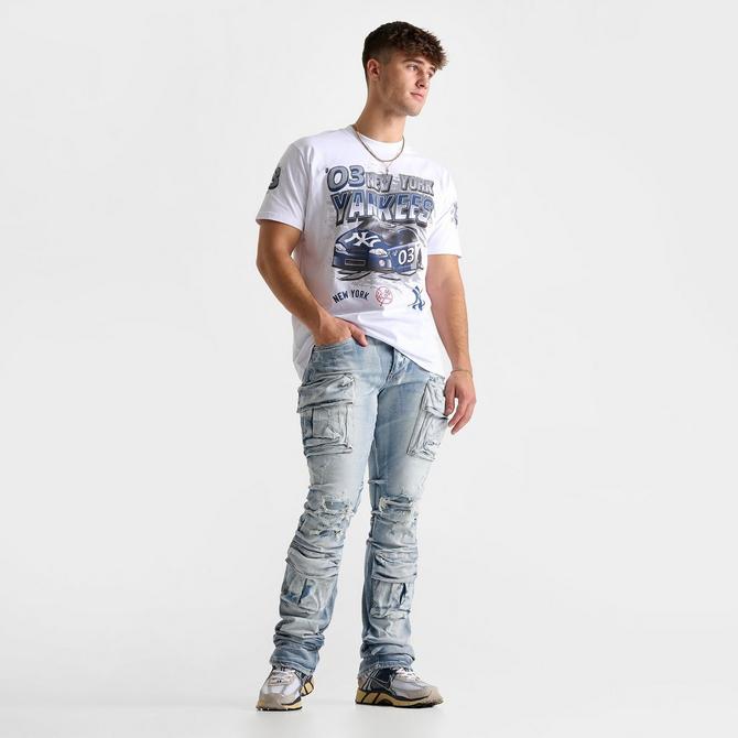 Men's Smoke Rise Distressed Stacked Flare Cargo Denim Jeans