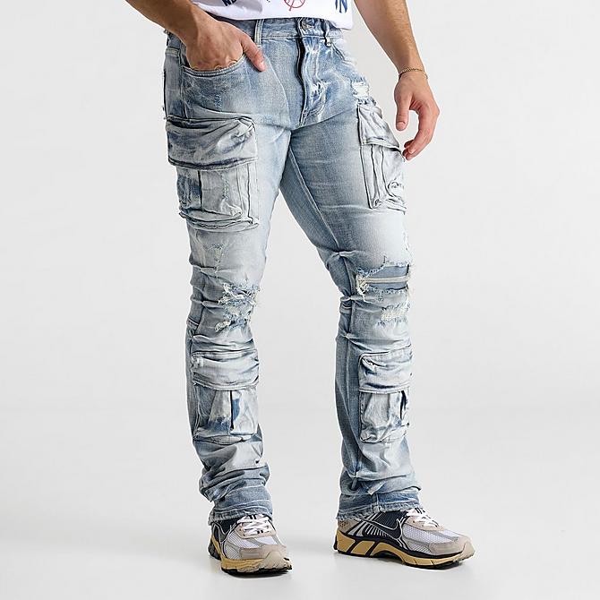 Men's Smoke Rise Distressed Stacked Flare Cargo Denim Jeans Men's Smoke Rise Distressed Stacked Flare Cargo Denim Jeans