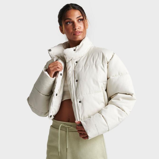 White cropped puffer jacket with online hood