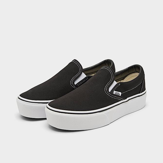 Three Quarter view of Women's Vans Classic Slip-On Platform Casual Shoes in Black Click to zoom