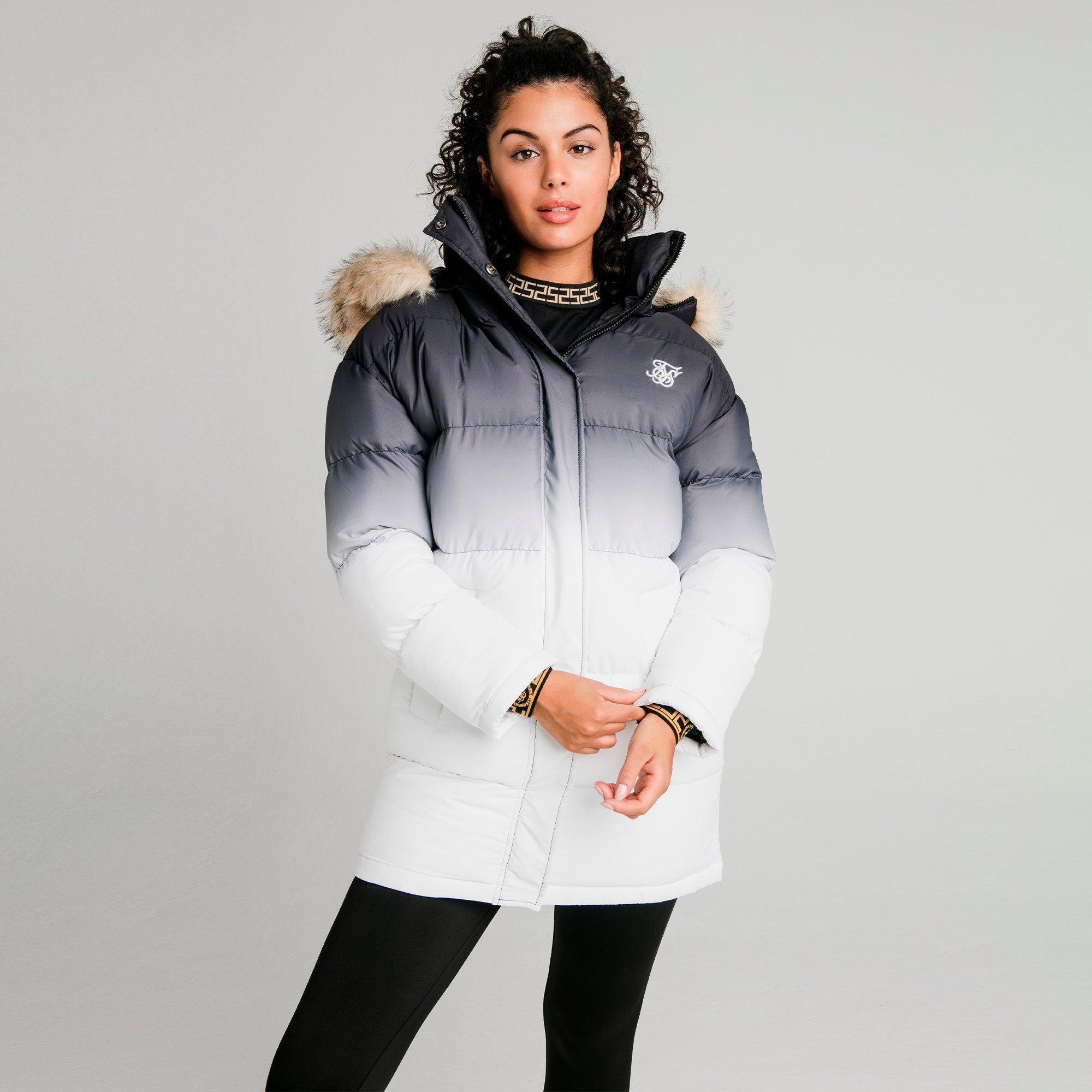 siksilk puffer jacket with faux fur hood