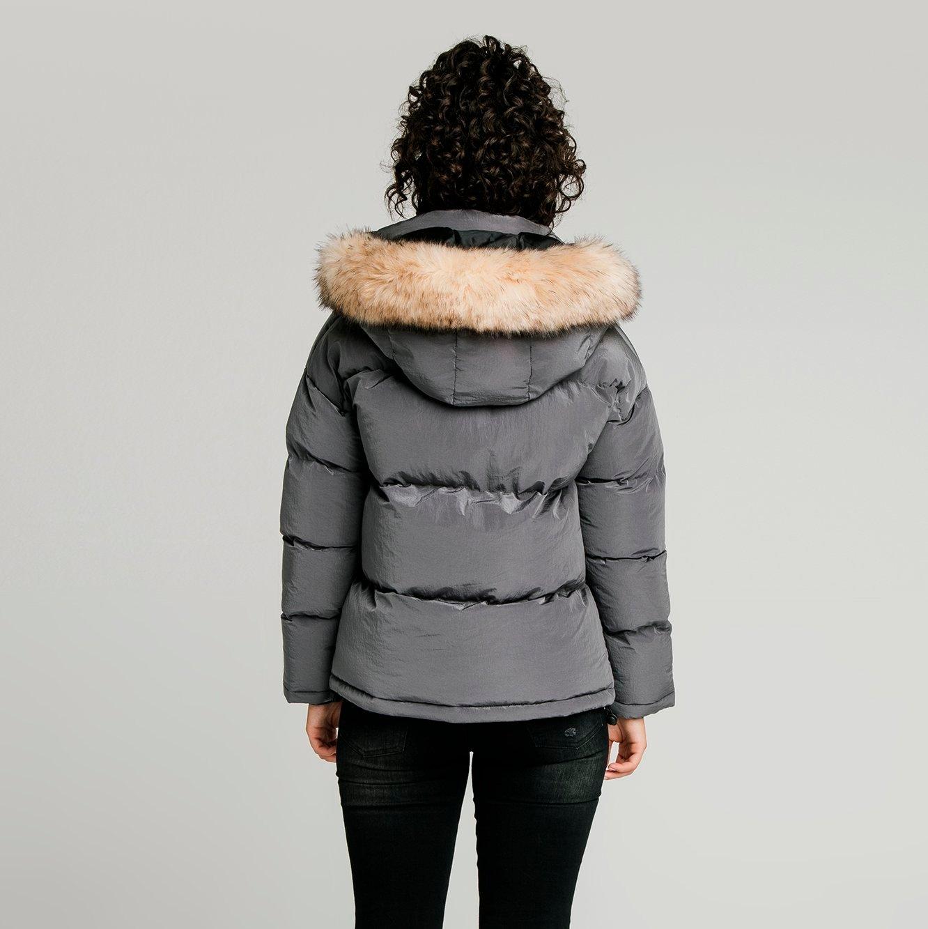 siksilk parka jacket with faux fur hood