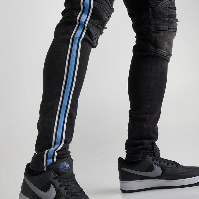 Mens black jeans on sale with side stripe