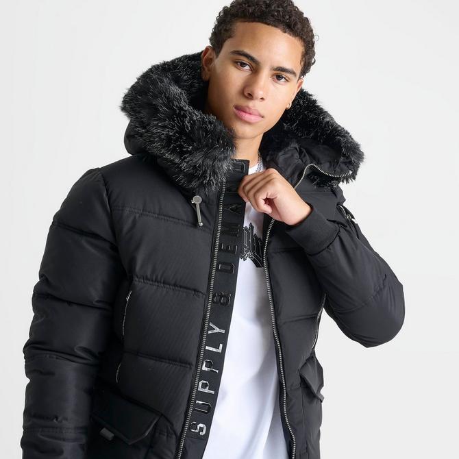 Men s Moretay Longline Parka Jacket in Black Black Size XL 100 Polyester by Supply and Demand