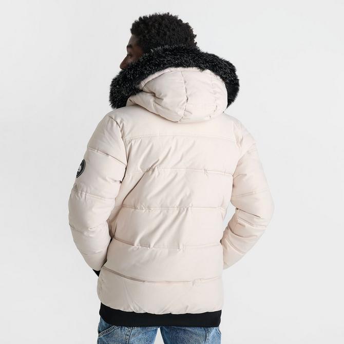 Men s Moretay Longline Parka Jacket in Beige Black Size Medium 100 Polyester by Supply and Demand
