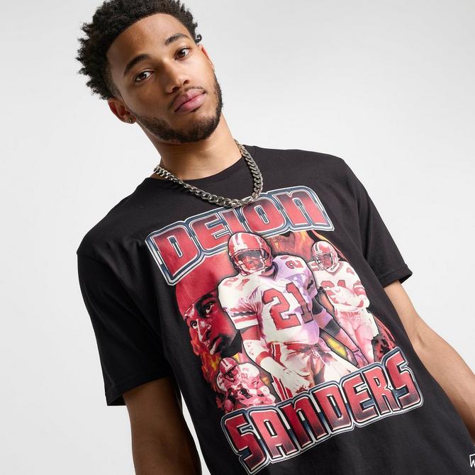 Mitchell and Ness Men s Deion Sanders Atlanta Falcons NFL Collage T Shirt in Red Black Black Size Small Cotton