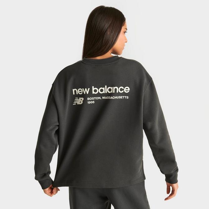 NEW BALANCE Womens Graphic Top Long Sleeve UK 10 Small Grey Cotton