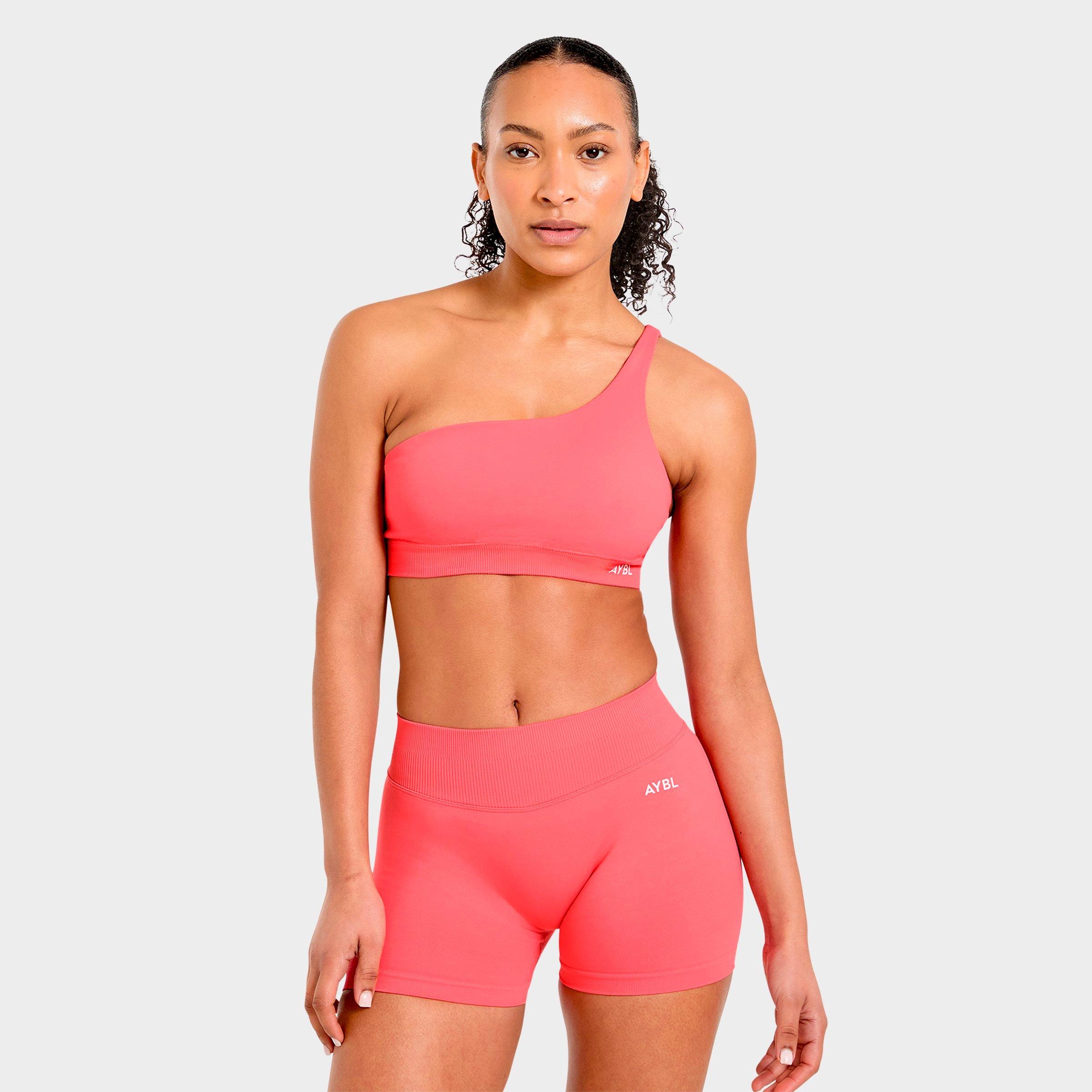AYBL Women's Enhance Seamless One Shoulder Sports Bra in Summer Coral Size: Large