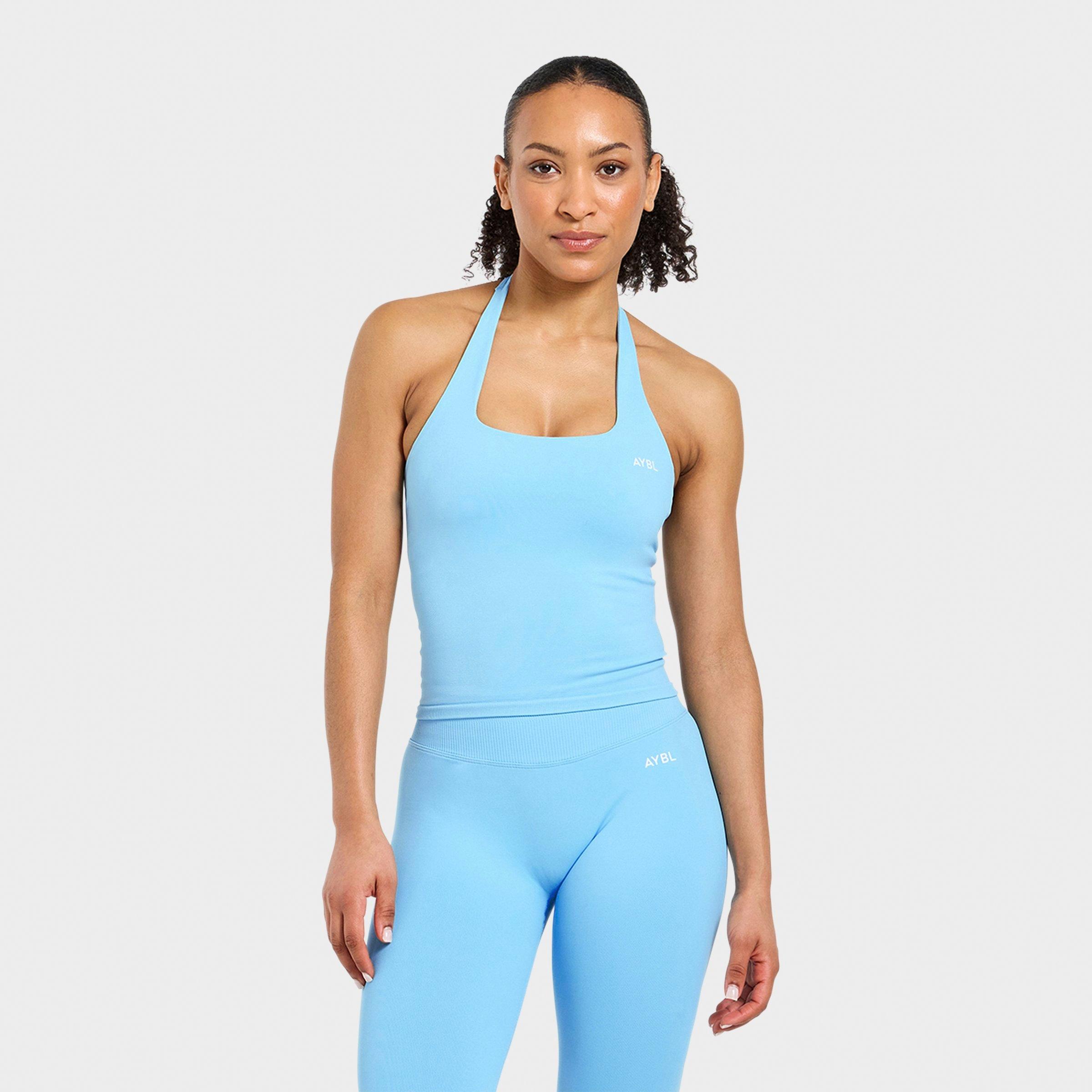 AYBL Women's Enhance Seamless Halterneck Tank Top in Powder Blue Size: Medium