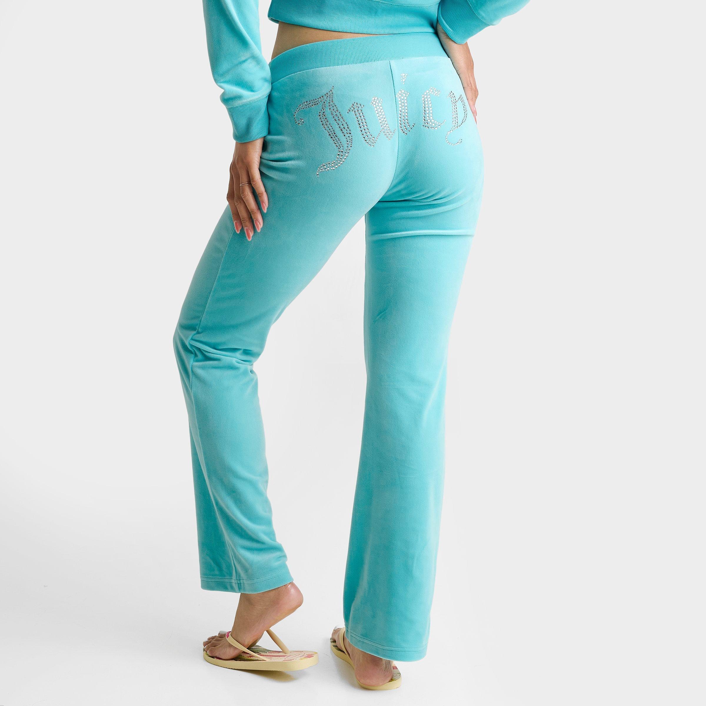 Juicy Couture Women's OG Big Bling Velour Track Pants in Teal Size: Large