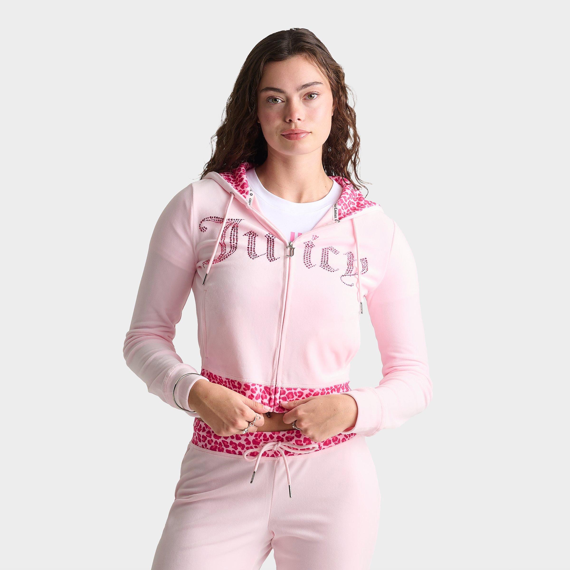 Juicy Couture Women's Bling Front Leopard Print Full-Zip Hoodie in Pink/Leopard Size: Small