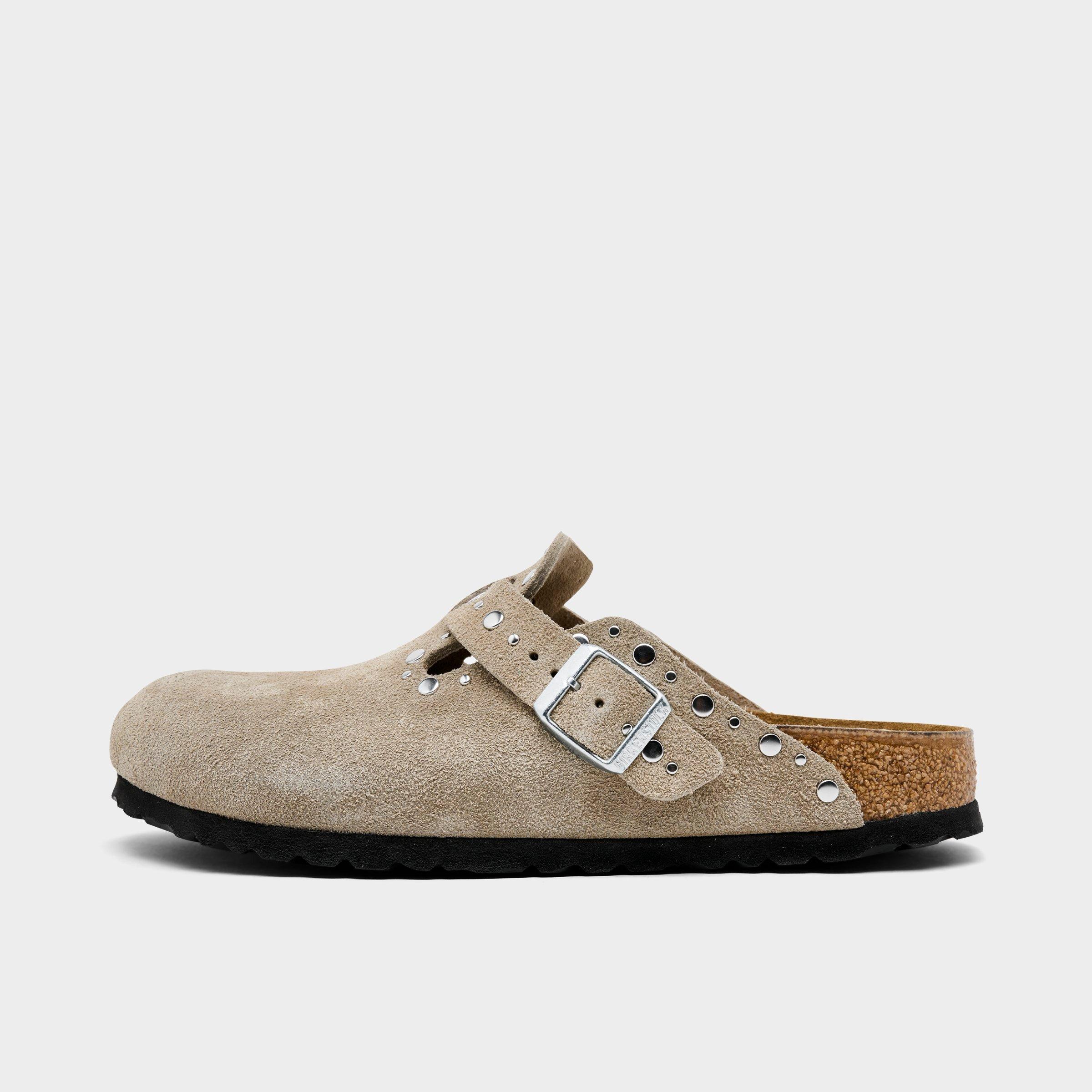 Birkenstock Womens Boston Rivets Suede Leather Clogs in Taupe Size: 36