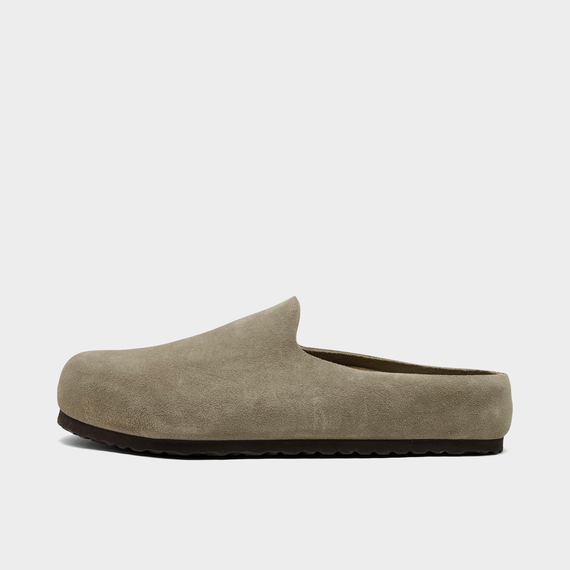 Birkenstock Men's Amsterdam Wrapped Suede Leather Clogs in Taupe Size: 45