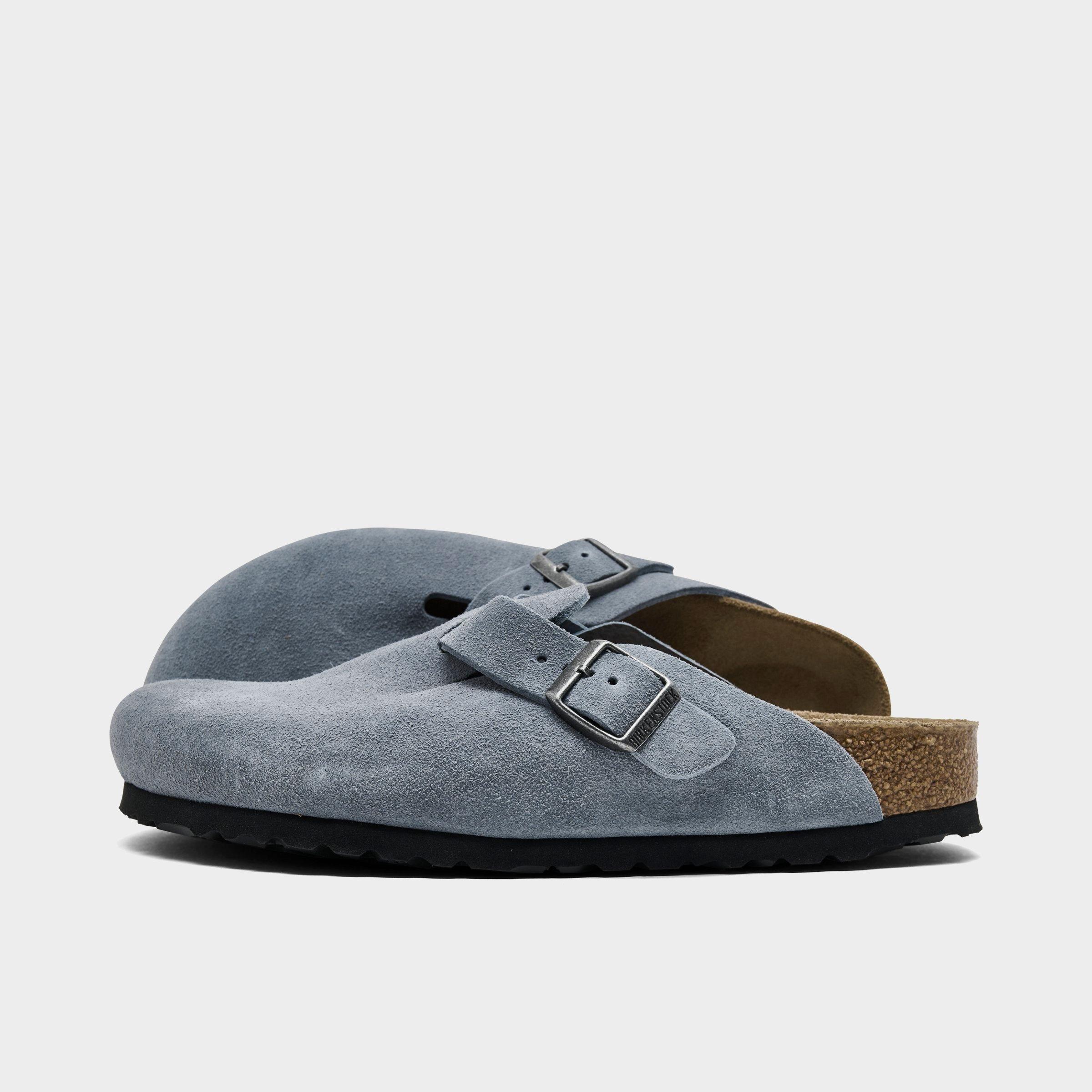Birkenstock Women's Boston Suede Leather Clogs in Stone Blue Size: 38