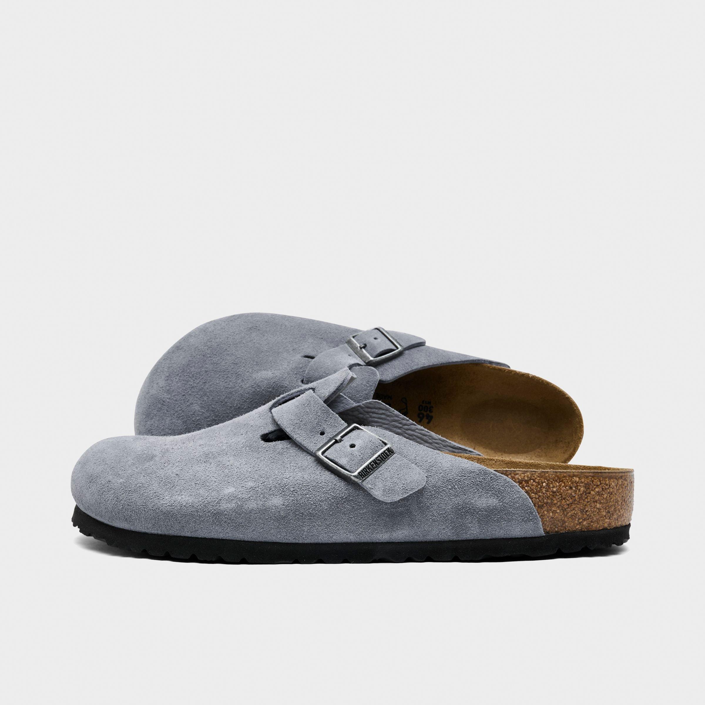 Birkenstock Men's Boston Suede Leather Birko-Flor Clogs in Stone Blue Size: 44