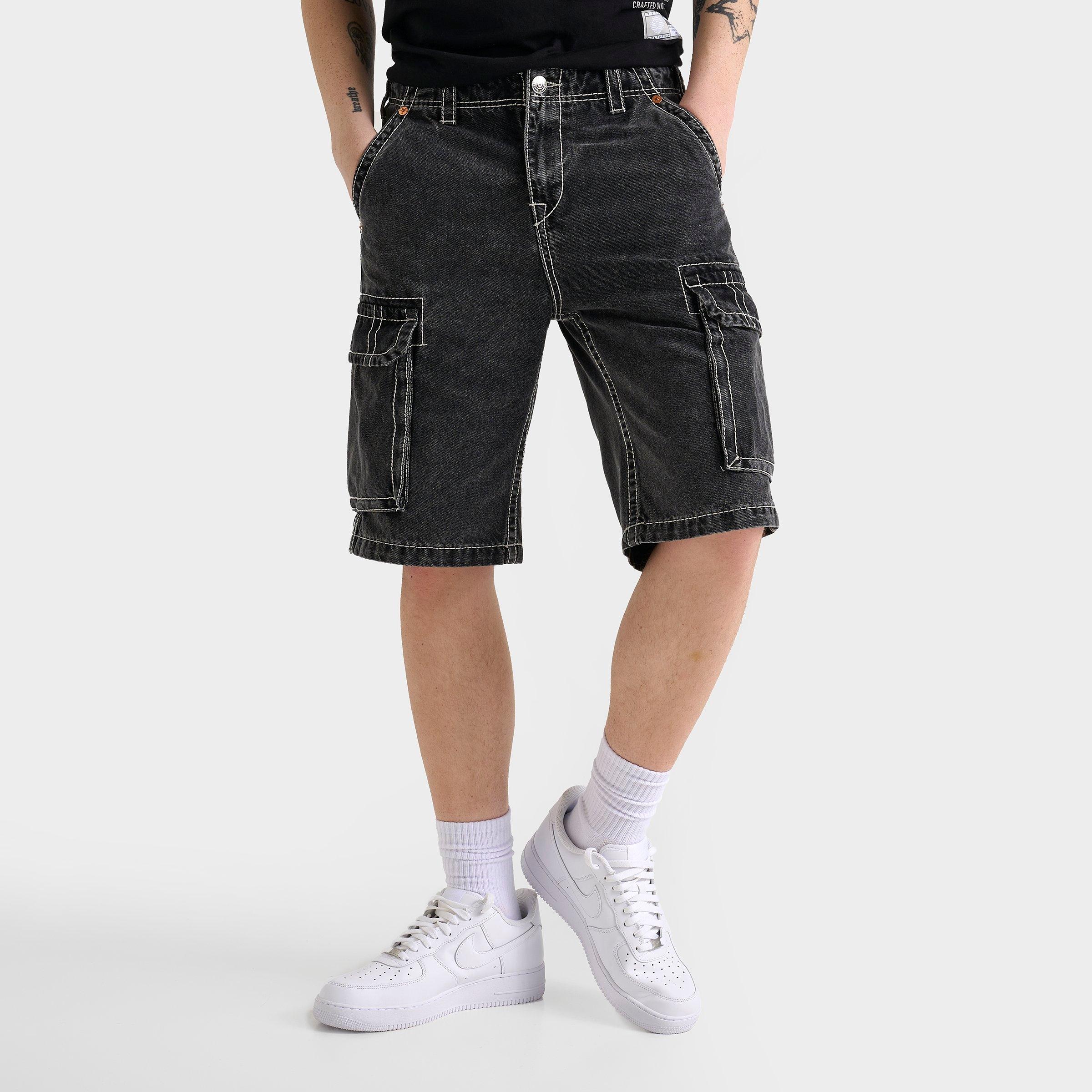 True Religion Men's Vinny Big T Cargo Denim Jean Shorts in Black Wash Size: 32