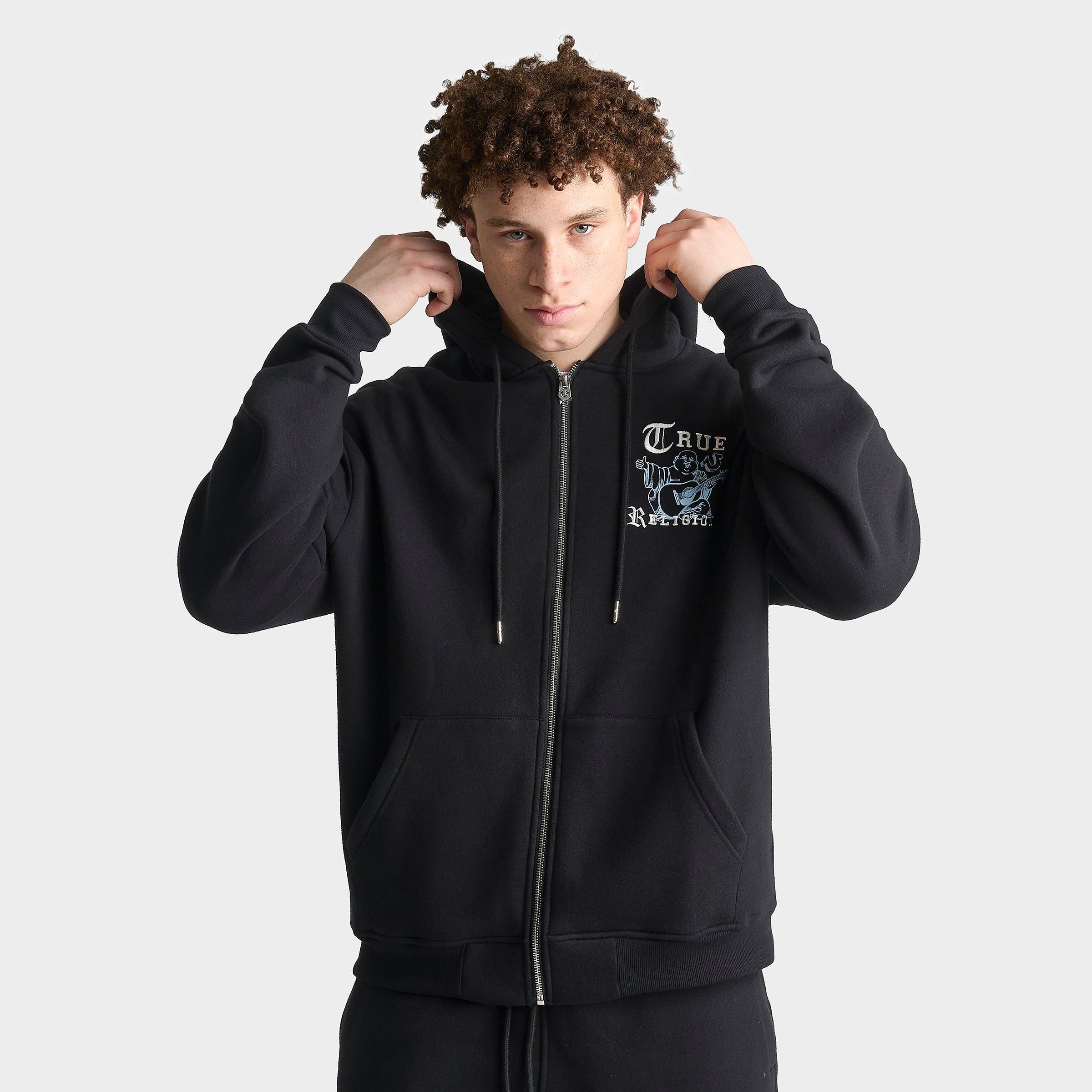 True Religion Men's Buddha Old English Logo Full-Zip Hoodie in Black Size: Large