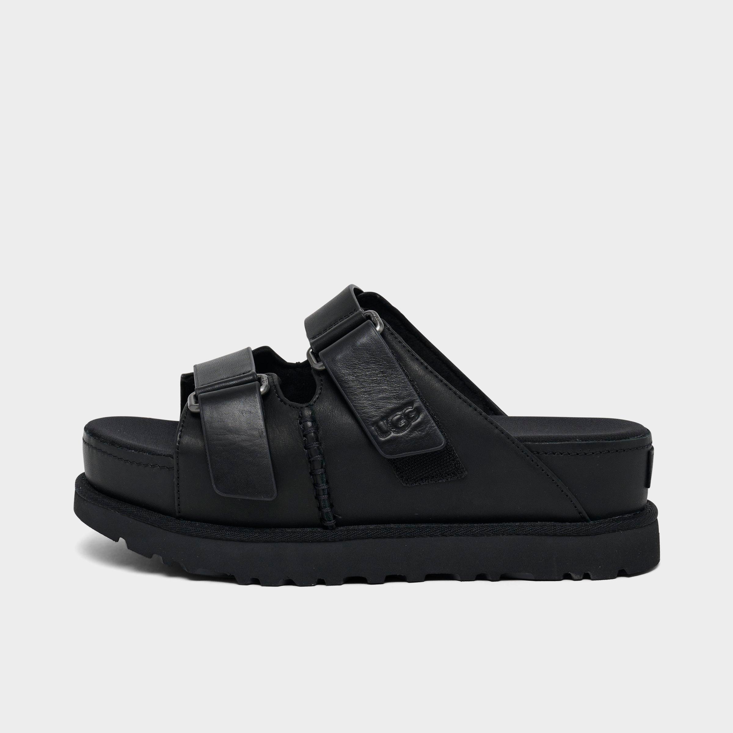 UGG Women's Goldenstar Hi Platform Slide Sandals in Leather Black Size: 6