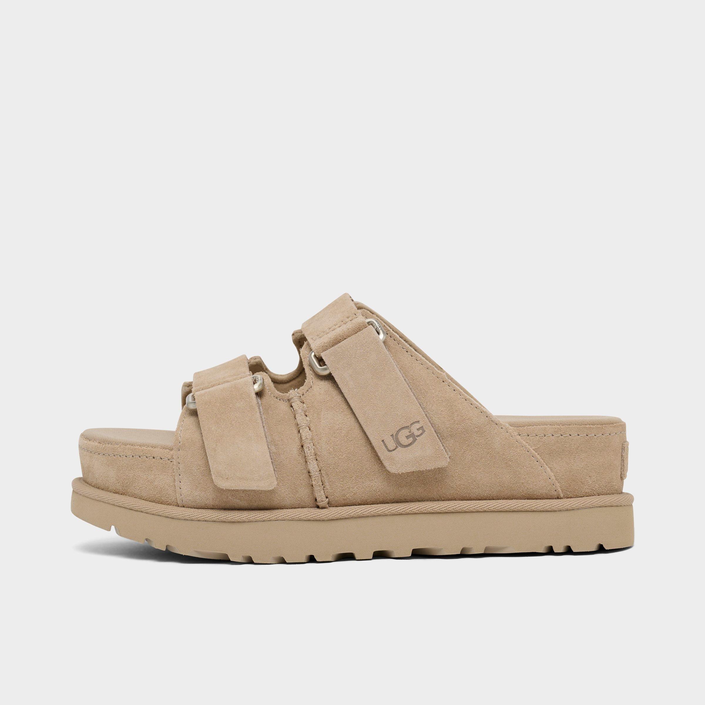 UGG Women's Goldenstar Hi Platform Slide Sandals in Suede Sand Size: 6.5