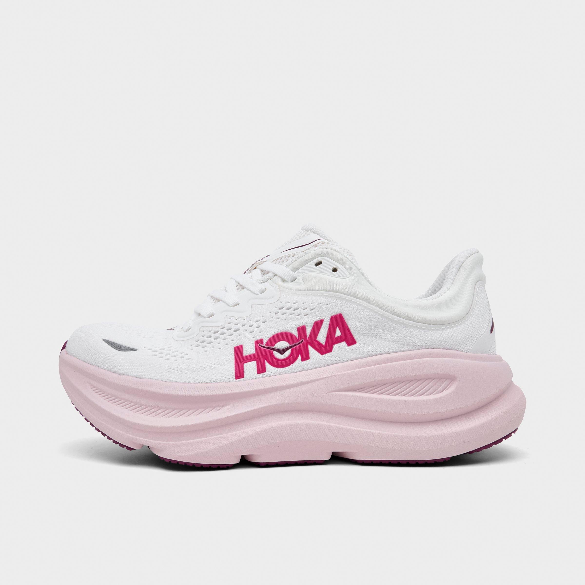 HOKA Women's Bondi 9 Running Shoes in White/Pink Opal Size: 7.5