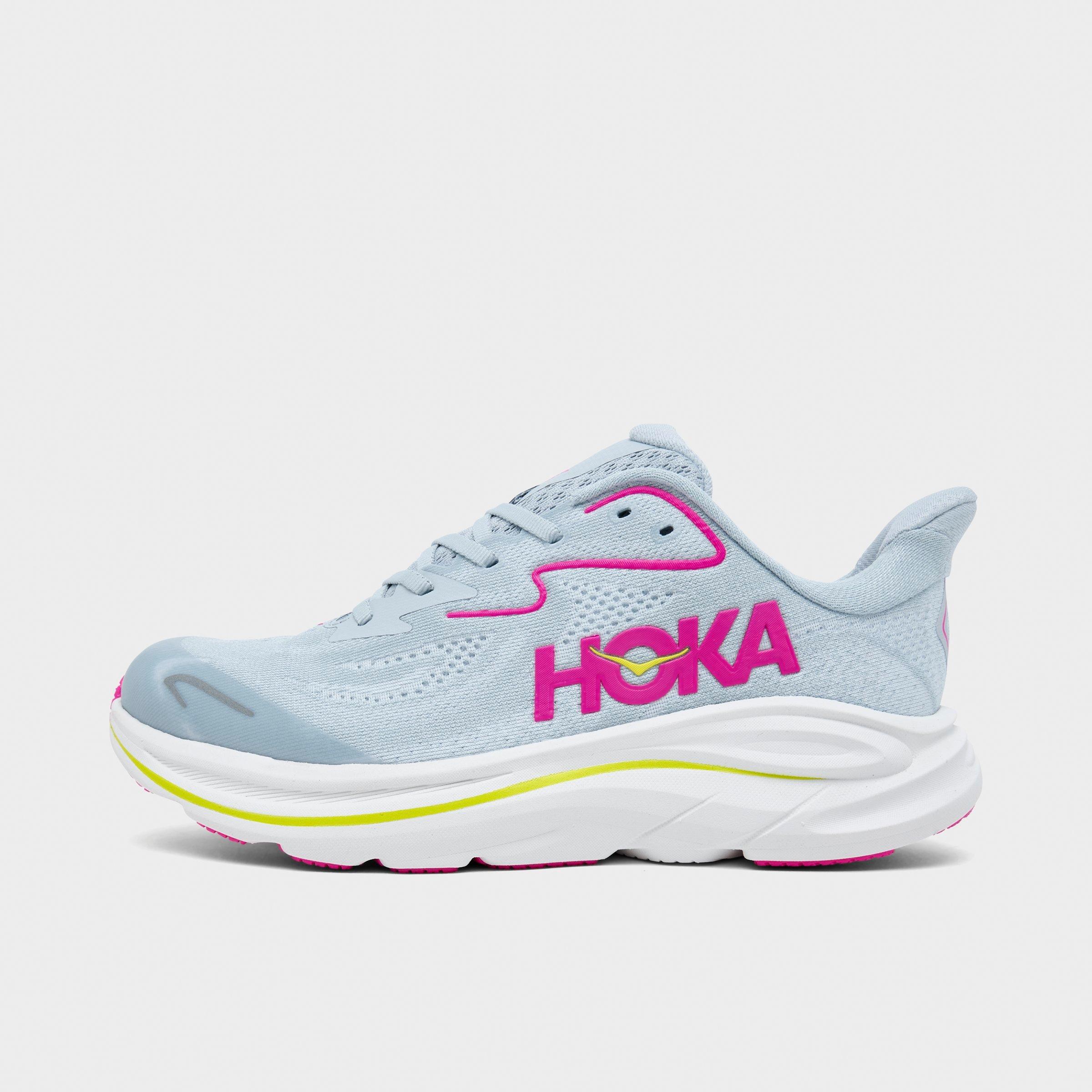 HOKA Big Kids Clifton 10 Running Shoes in Overcast/Neon Dragonfruit Size: 7.0