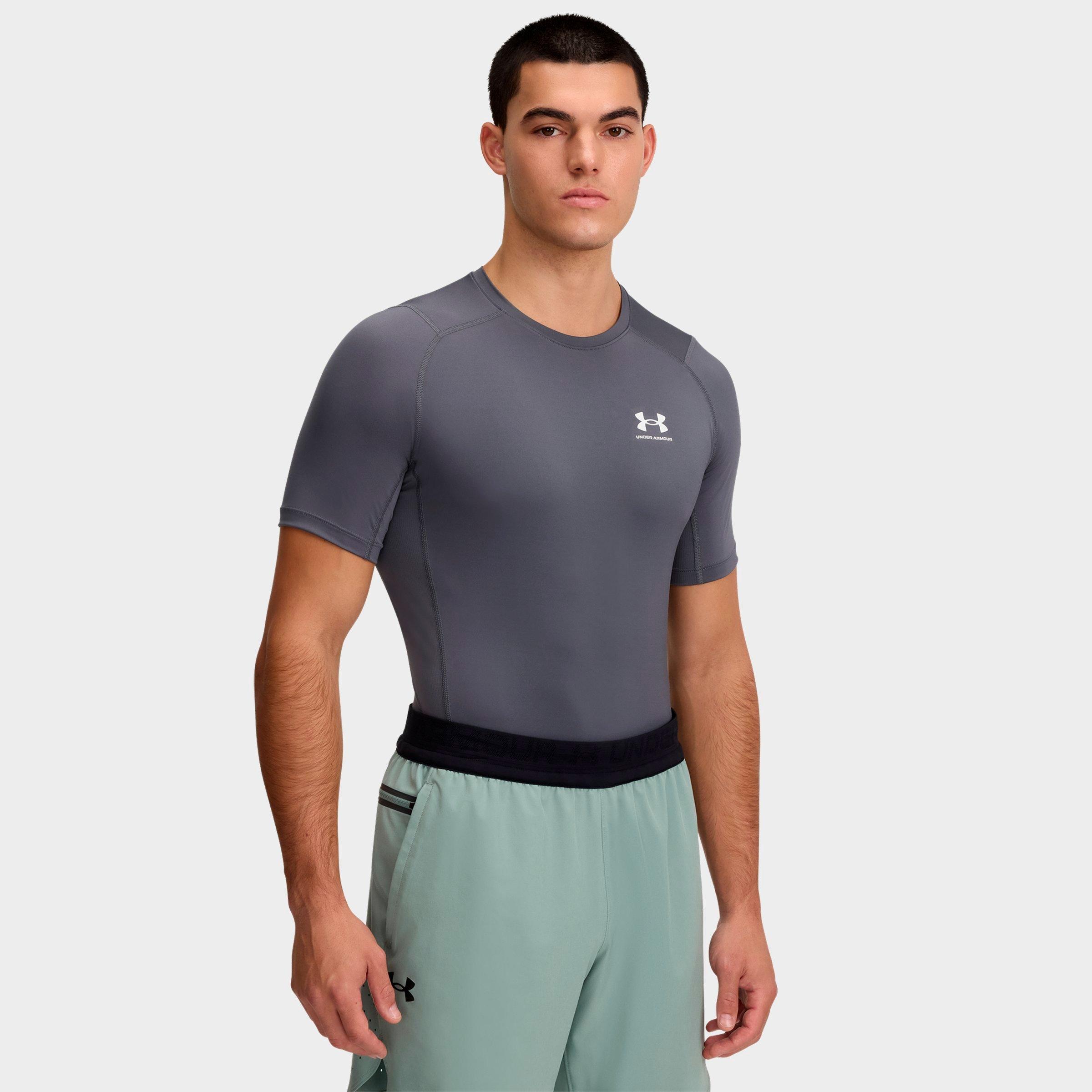 Under Armour Men's HeatGear Short-Sleeve Training Top in Castlerock/White Size: Large