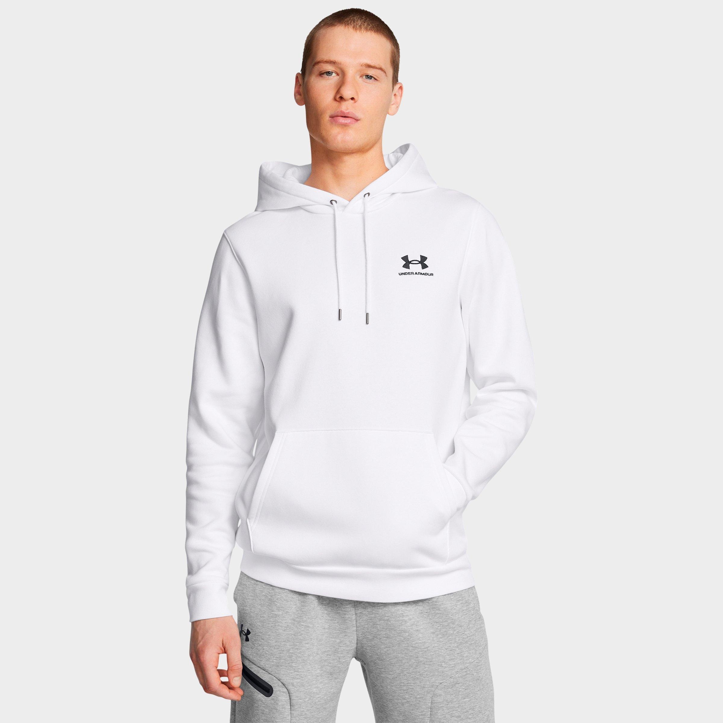 Under Armour Men's Essential Fleece Hoodie in White/Black Size: LT