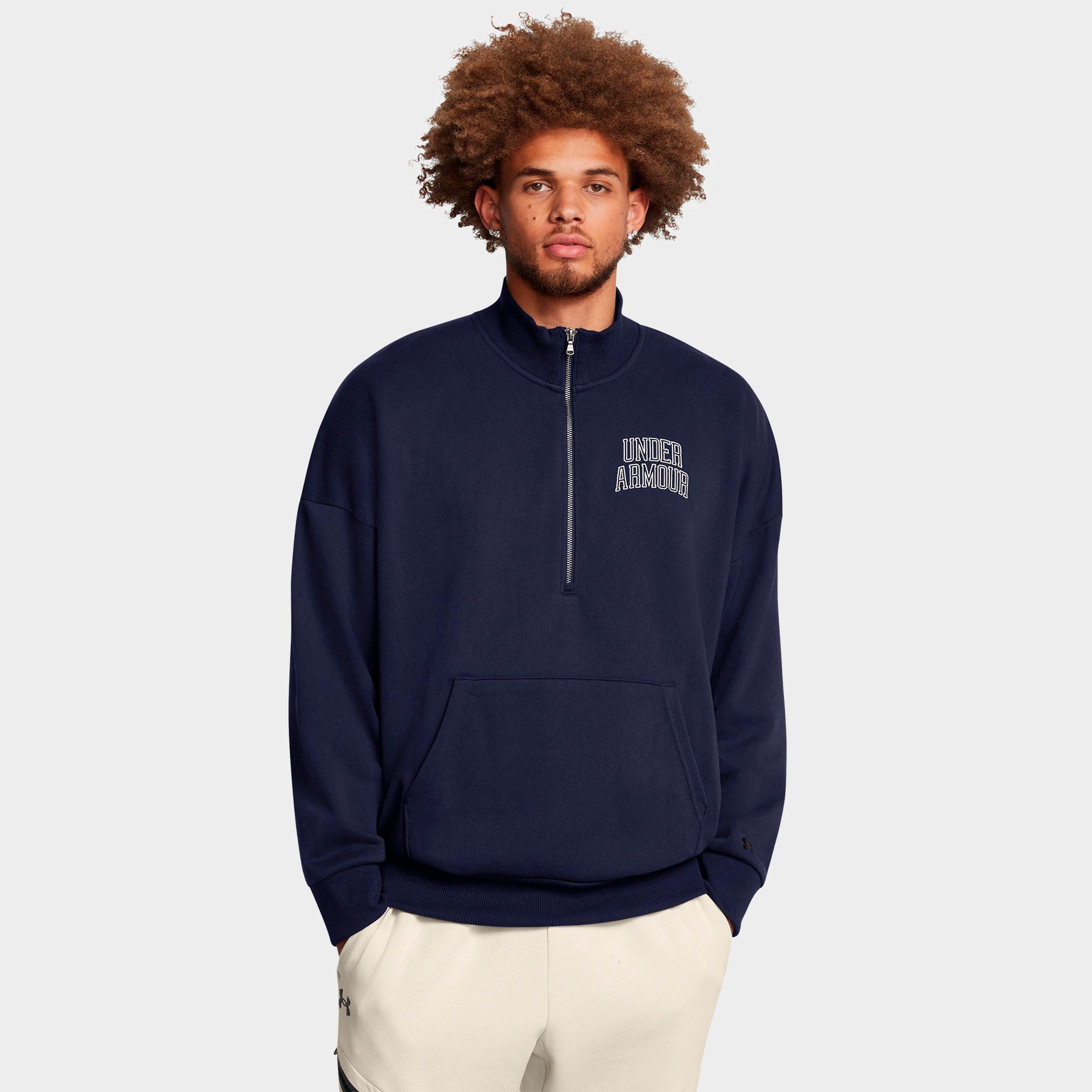 Under Armour Men's UA Icon Heavyweight Terry Oversized Half-Zip Top in Midnight Navy/Summit White Size: Small