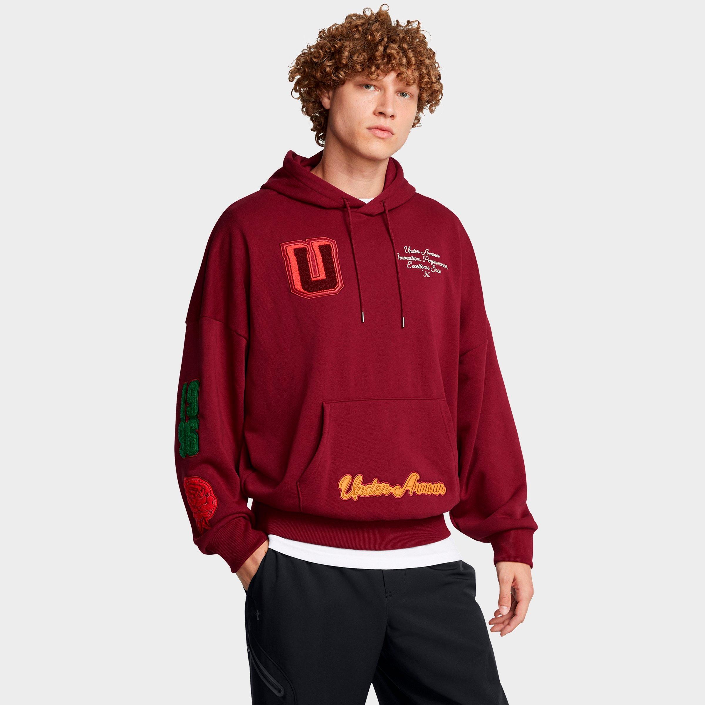Under Armour Men's UA Icon Heavyweight Terry Armour U Oversized Hoodie in Cardinal/Summit White Size: Small