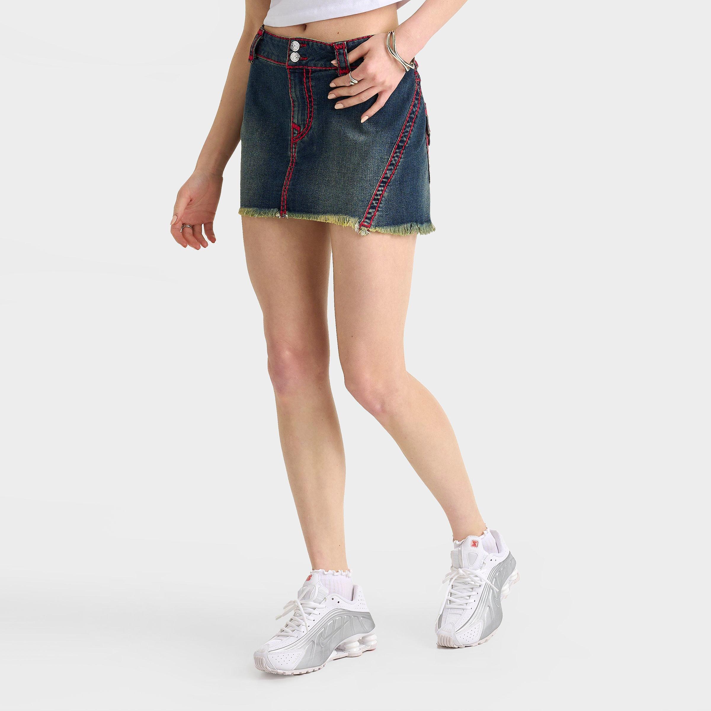 True Religion Women's Twisted Seam Super T Mini Skirt in Denim Red Size: 24