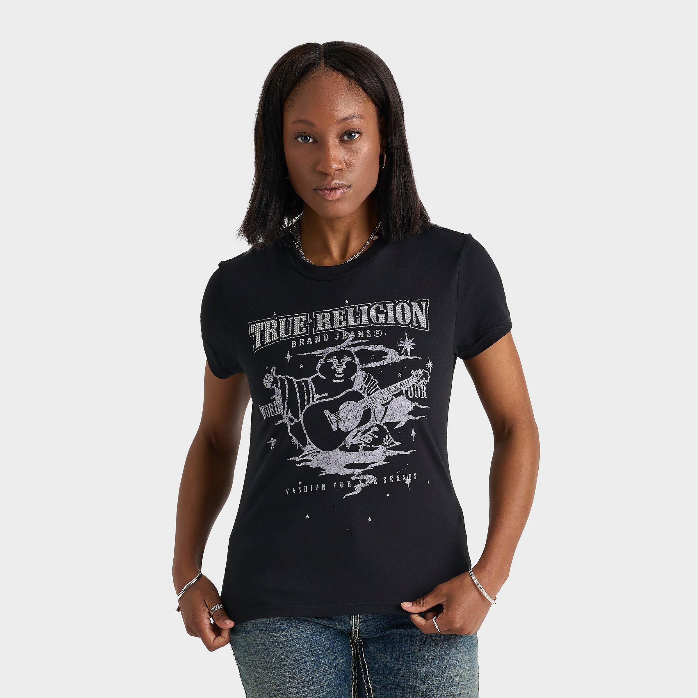 True Religion Women's Buddha Crystal T-Shirt in Jet Black Size: XS