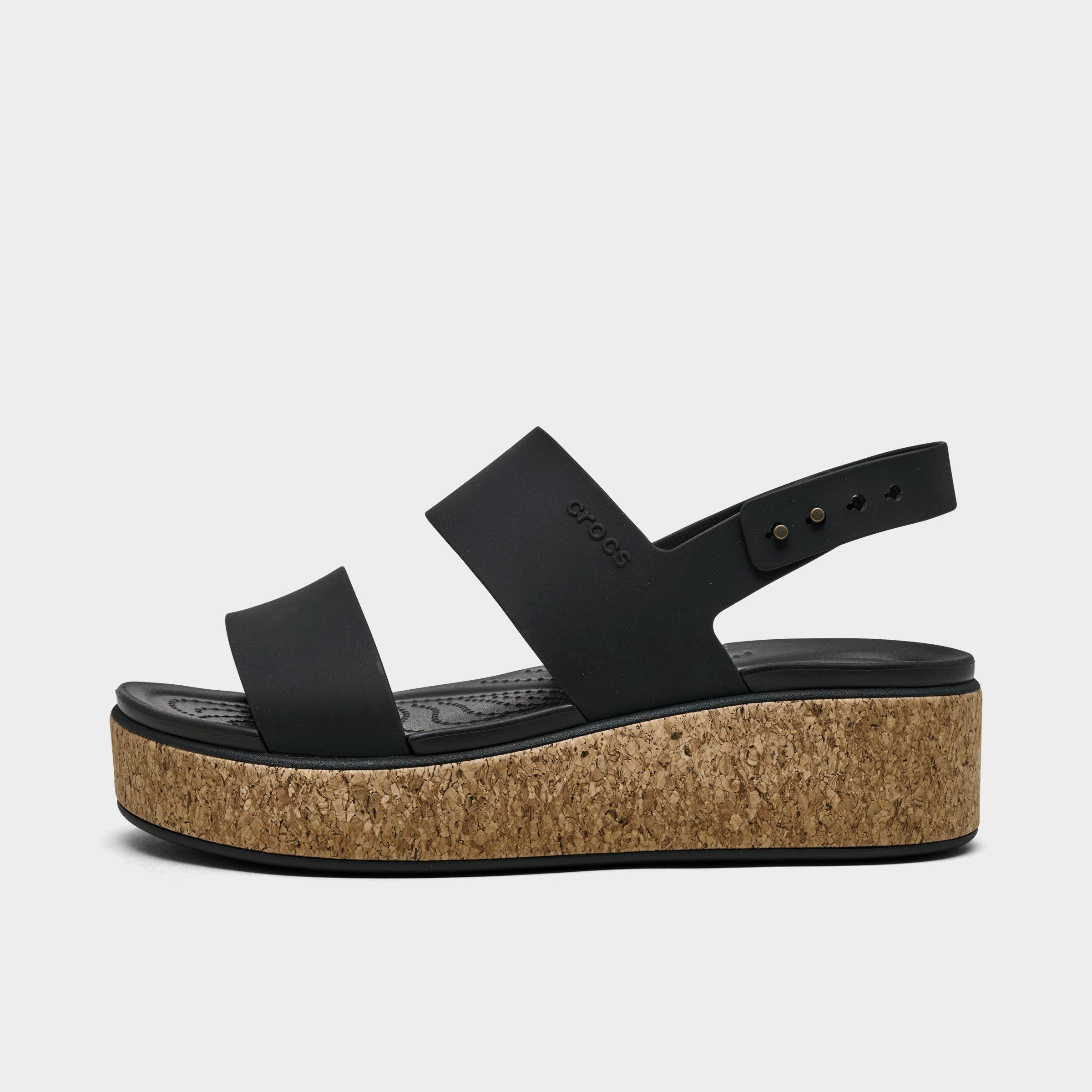 Crocs Womens Brooklyn Cork Low Wedge Sandals in Black Size: 7.0